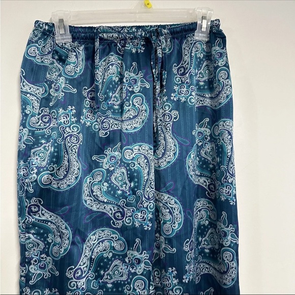 Cabernet Sleepwear Pajama Set Women XS Teal Paisley Floral Polyester Button Up - Picture 4 of 6